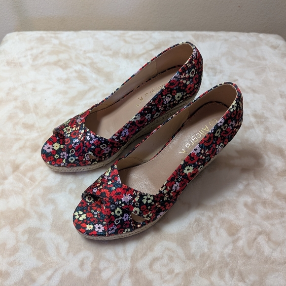 Allegra K Floral Wedge Peep Toe Shoes Size 9 1/2 - Picture 4 of 8